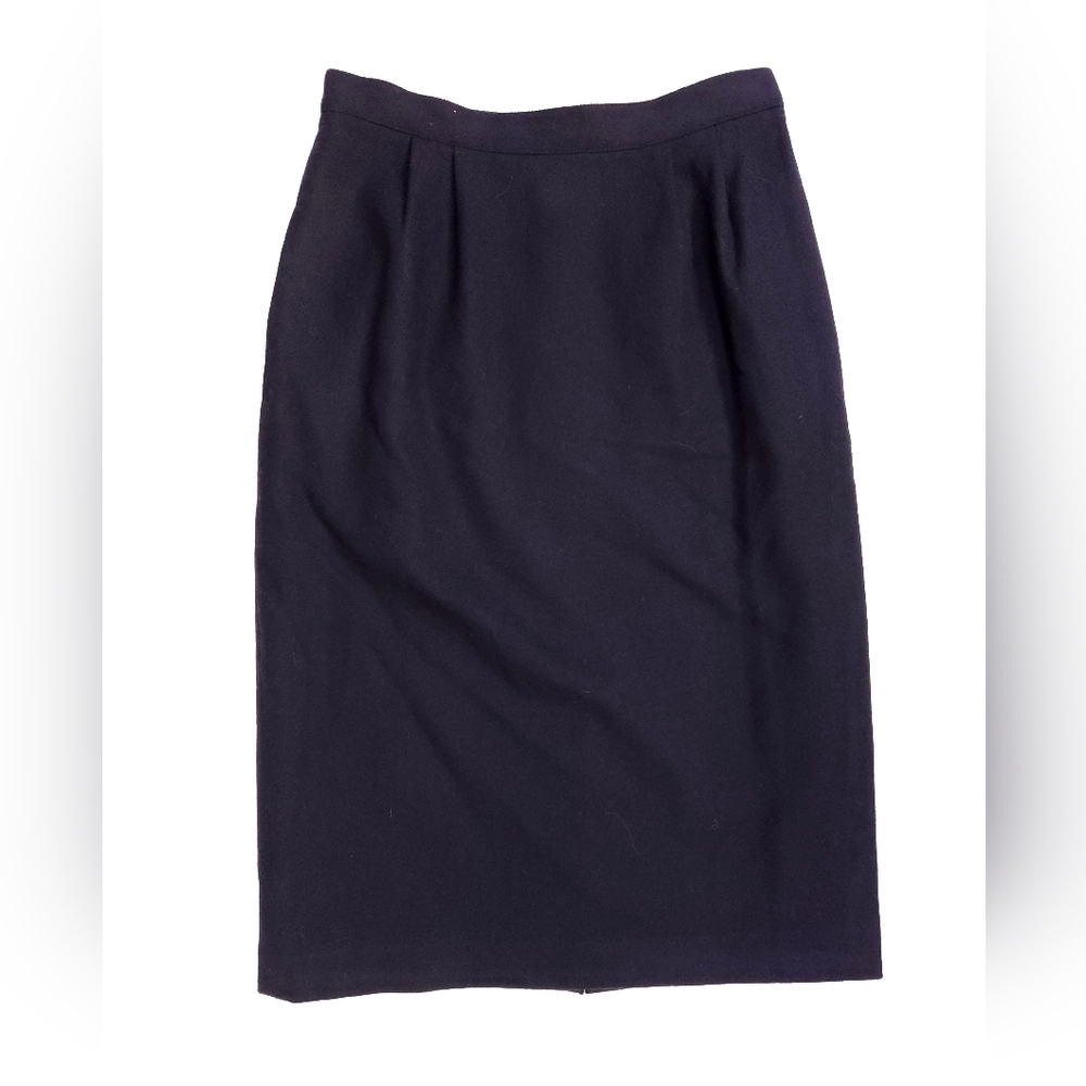 Vintage Anne Klein Kasper Navy Blue Wool Pleated Pencil Skirt Women's 6